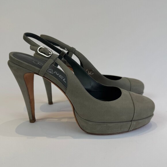 Chanel Green Suede Slingback Pumps, Size 40 1/2 EU - Picture 4 of 15